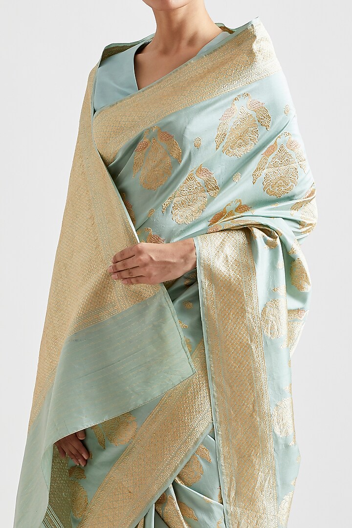 Mint Reception Saree In Silk by Kshitij Jalori at Pernia's Pop Up Shop