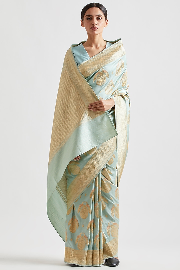 Mint Reception Saree In Silk by Kshitij Jalori at Pernia's Pop Up Shop