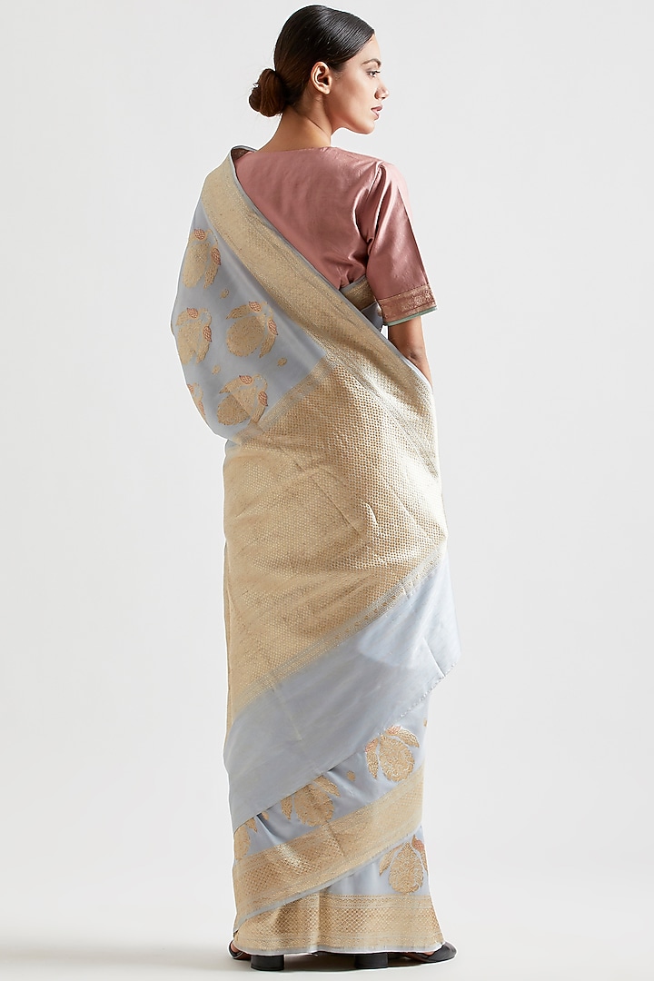 Pale Blue Silk Reception Saree by Kshitij Jalori at Pernia's Pop Up Shop