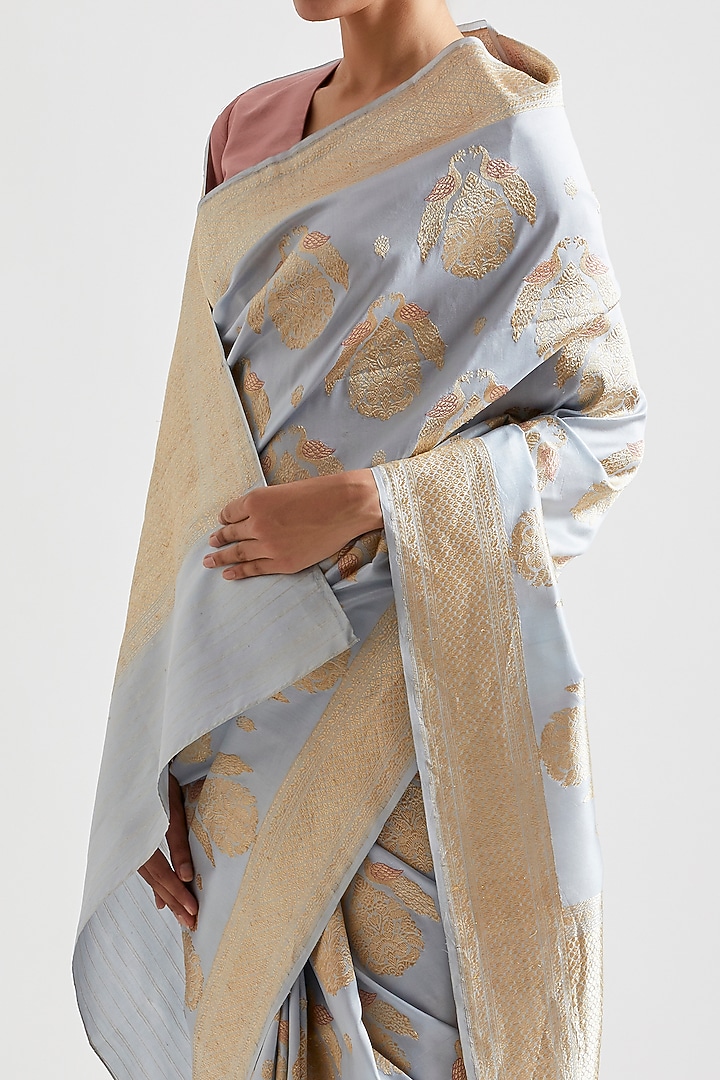 Pale Blue Silk Reception Saree by Kshitij Jalori at Pernia's Pop Up Shop