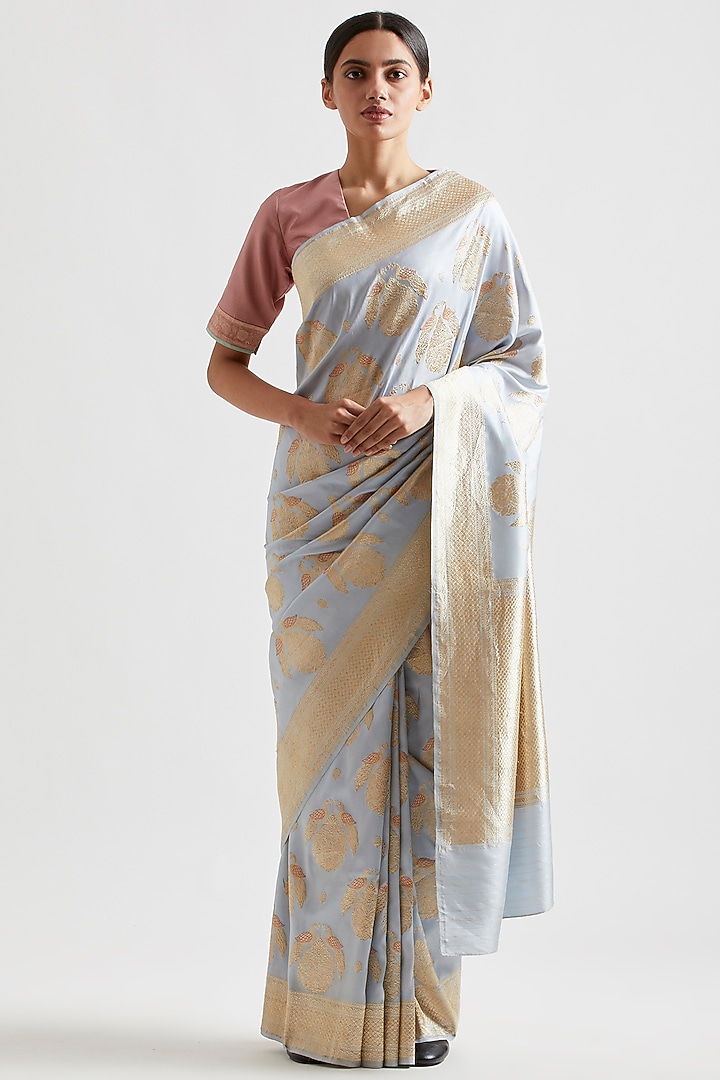 Pale Blue Silk Reception Saree by Kshitij Jalori at Pernia's Pop Up Shop