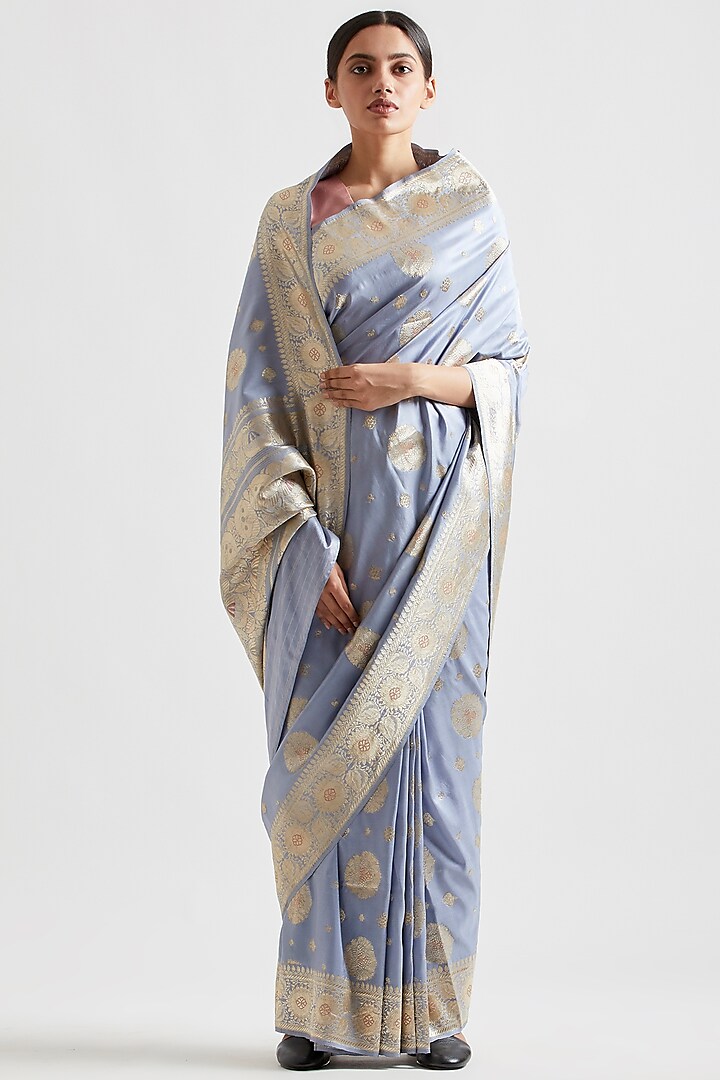 Wedgewood Blue Silk Saree by Kshitij Jalori