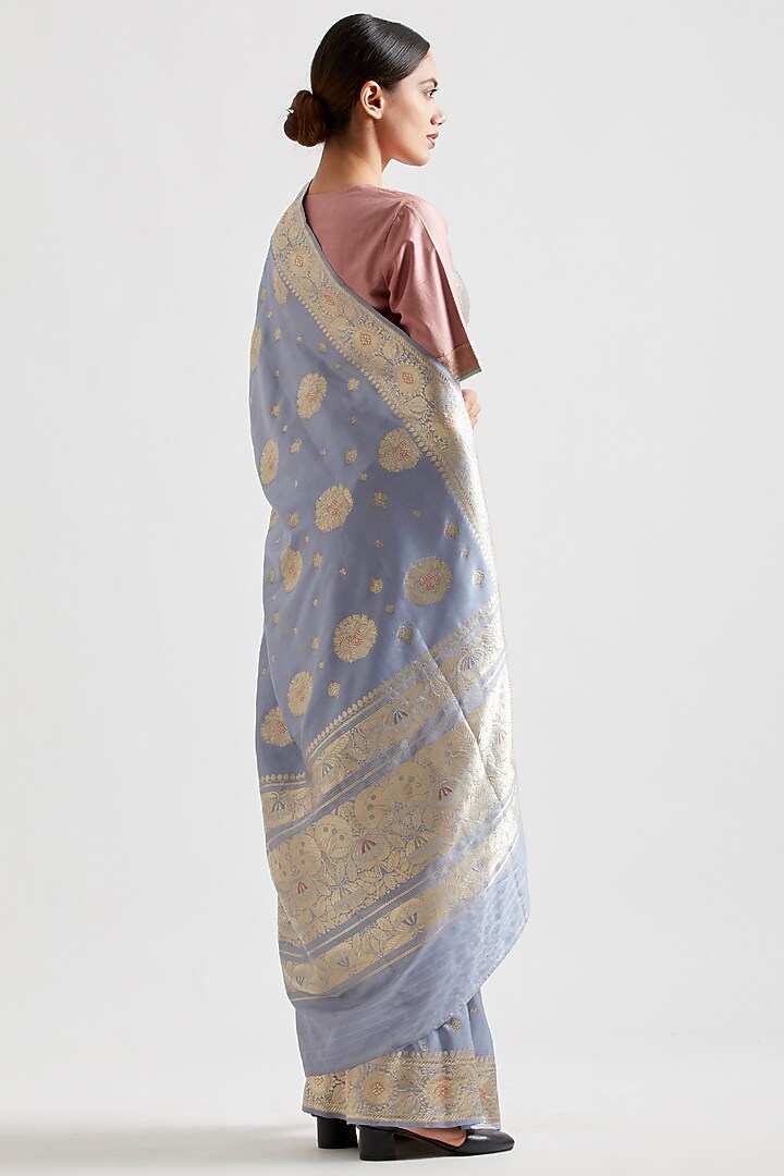 Wedgewood Blue Silk Reception Saree by Kshitij Jalori at Pernia's Pop Up Shop