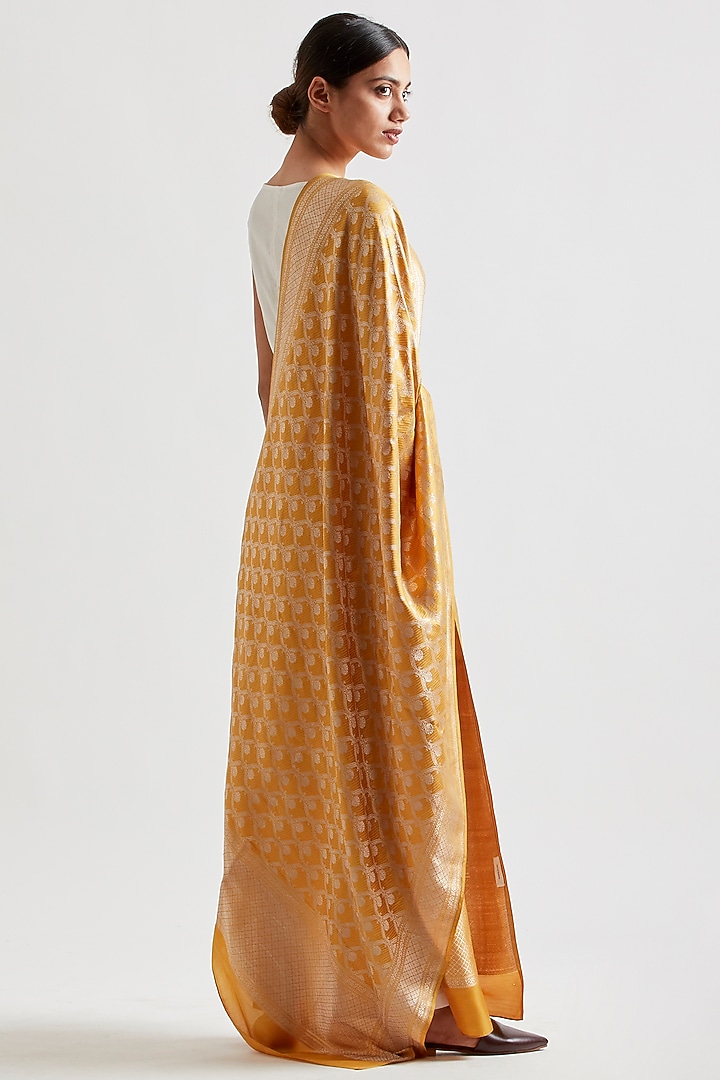 Mustard Silk Dupatta by Kshitij Jalori at Pernia's Pop Up Shop
