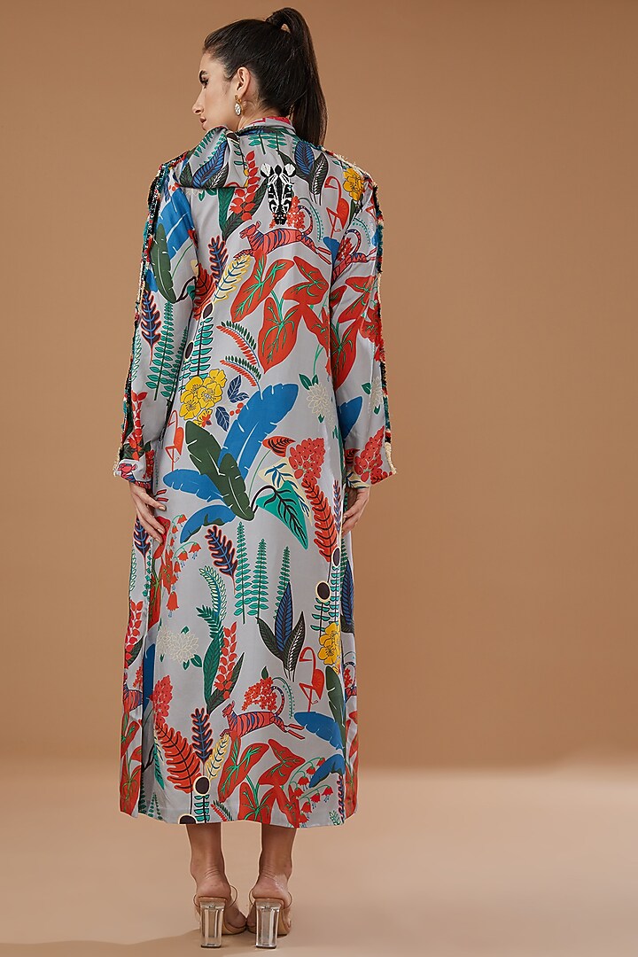 Multi-Colored Silk Satin Crepe Printed Vacation Dress by Kshitij Jalori at Pernia's Pop Up Shop