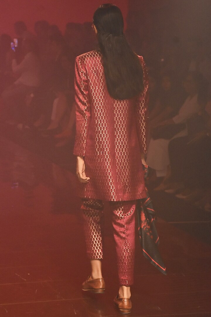Wine Silk Mashru Pant Set by Kshitij Jalori at Pernia's Pop Up Shop