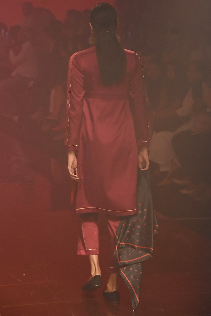 Wine Brocade Kurta With Pants by Kshitij Jalori at Pernia's Pop Up Shop