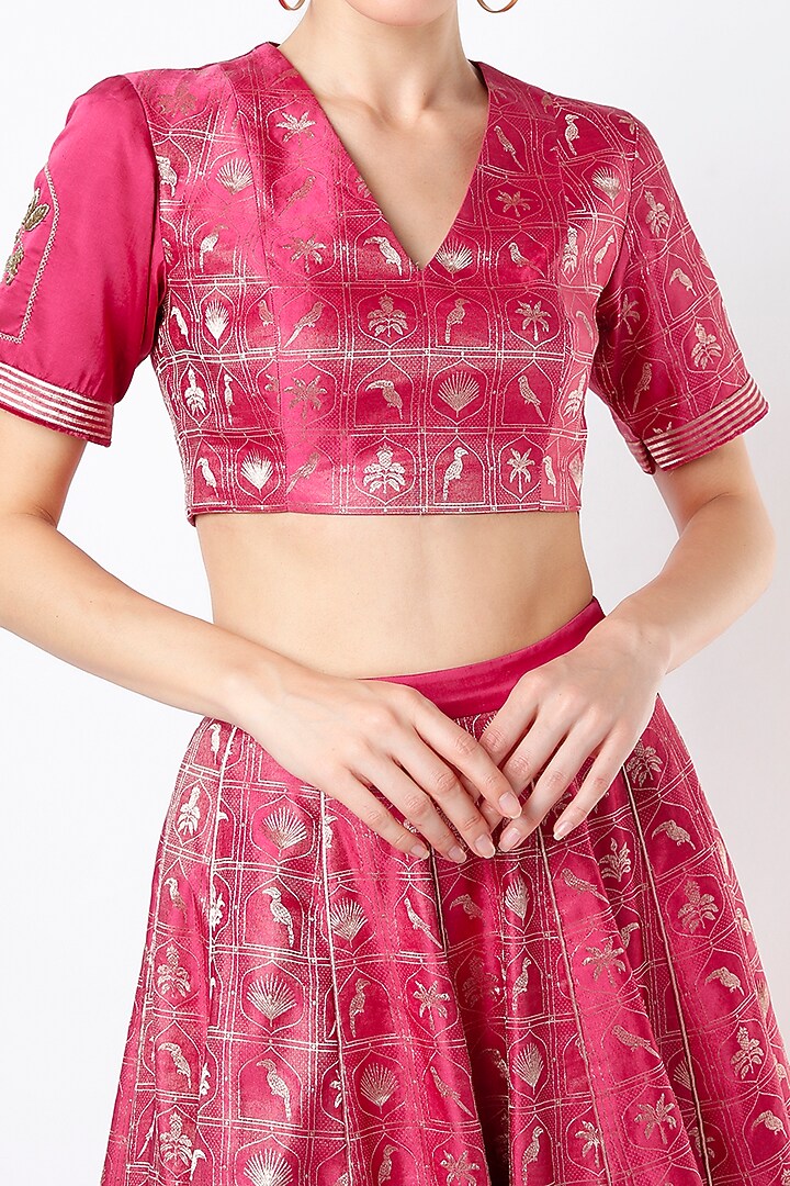 Dark Pink Silk Brocade Bridal Lehenga Set by Kshitij Jalori at Pernia's Pop Up Shop