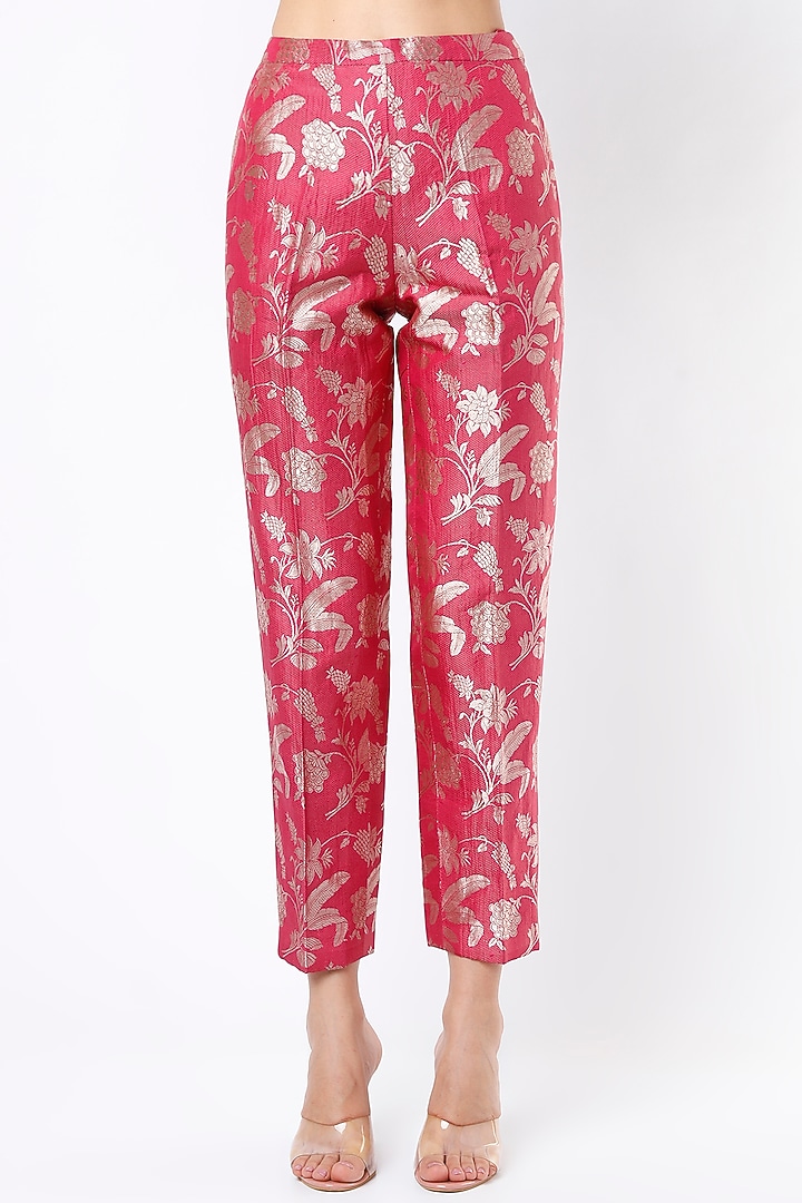 Dark Pink Silk Brocade Kurta Set by Kshitij Jalori at Pernia's Pop Up Shop