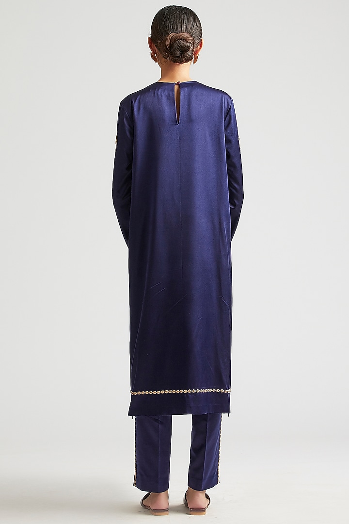 Sapphire Blue Kurta Set With Zardosi Embroidery by Kshitij Jalori at Pernia's Pop Up Shop