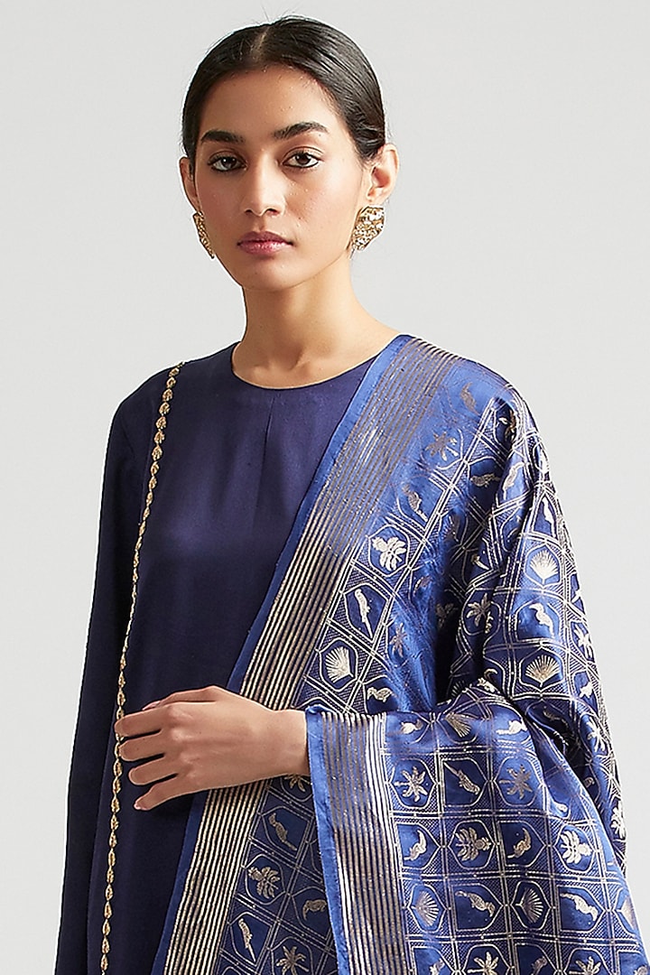 Sapphire Blue Kurta Set With Zardosi Embroidery by Kshitij Jalori at Pernia's Pop Up Shop