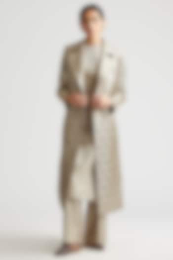 Shadow Grey Kurta Set With Trench Coat by Kshitij Jalori