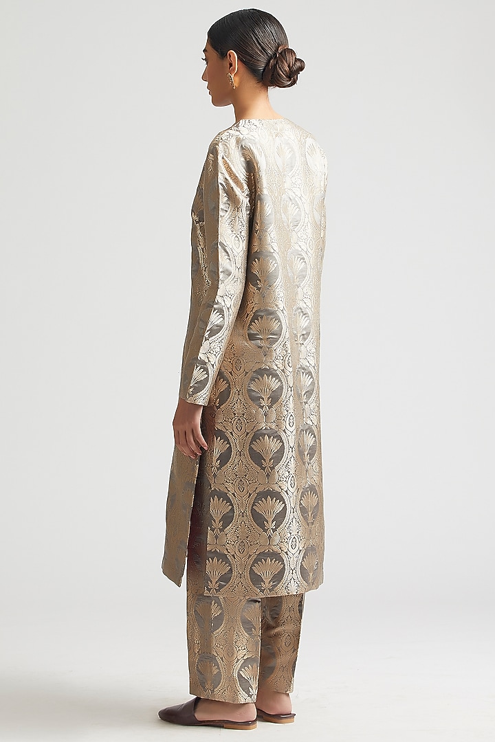 Shadow Grey Silk Brocade Kurta Set by Kshitij Jalori at Pernia's Pop Up Shop
