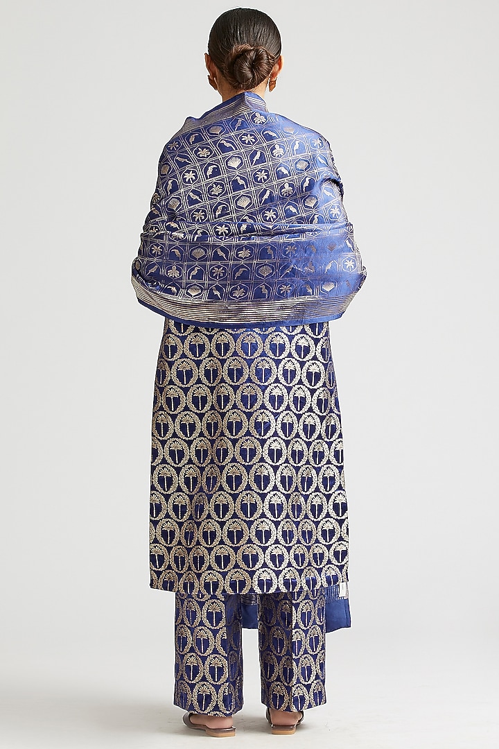 Sapphire Blue Kurta Set In Silk Brocade by Kshitij Jalori at Pernia's Pop Up Shop