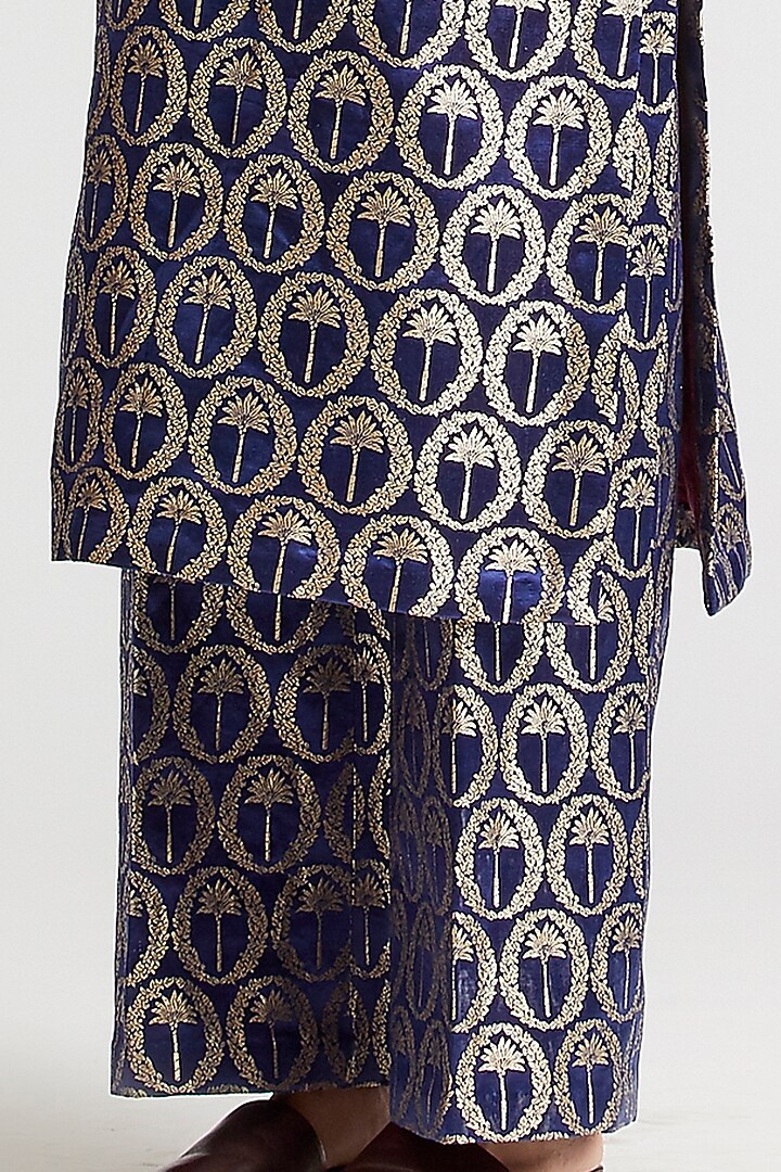 Sapphire Blue Kurta Set In Silk Brocade by Kshitij Jalori at Pernia's Pop Up Shop