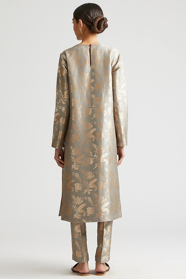 Shadow Grey Silk Brocade Kurta Set by Kshitij Jalori at Pernia's Pop Up Shop