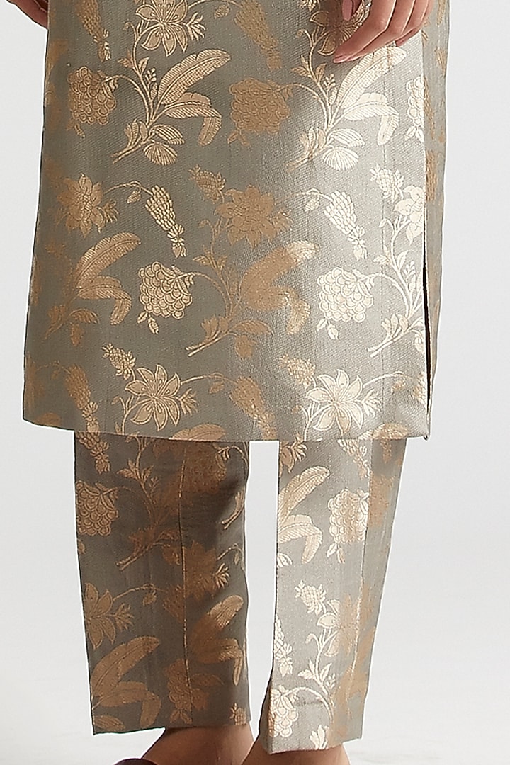 Shadow Grey Silk Brocade Kurta Set by Kshitij Jalori at Pernia's Pop Up Shop