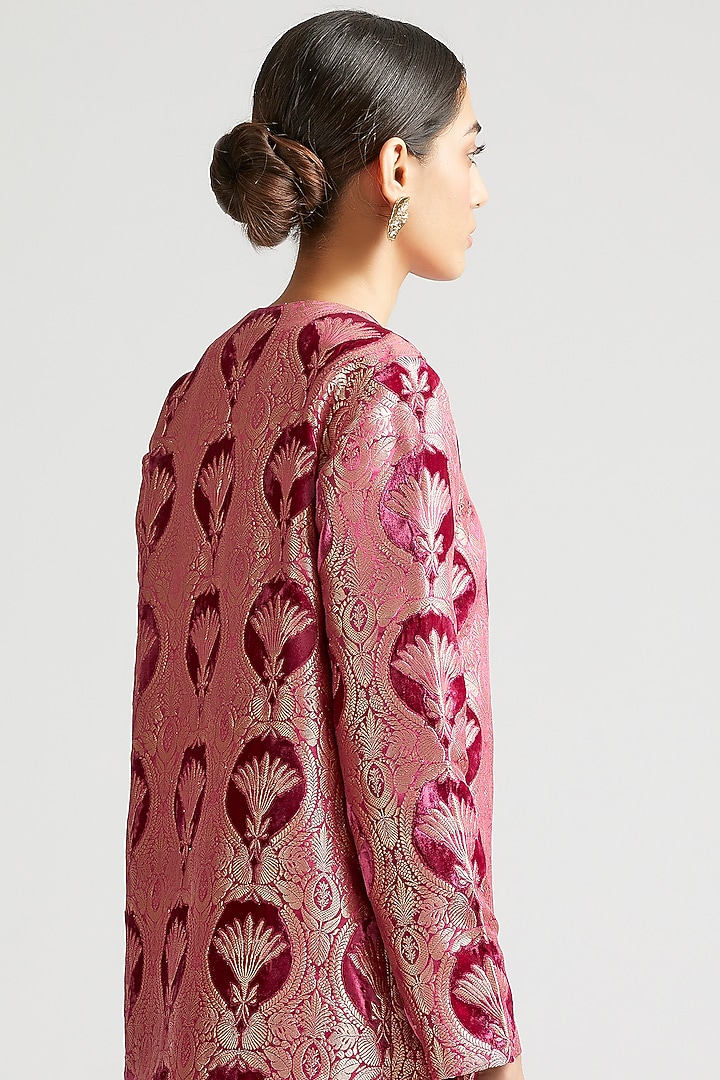 Mulberry Pink Velvet Brocade Achkan Jacket Set by Kshitij Jalori at Pernia's Pop Up Shop