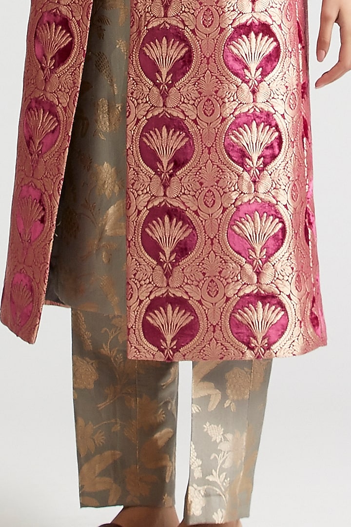 Mulberry Pink Velvet Brocade Achkan Jacket Set by Kshitij Jalori at Pernia's Pop Up Shop