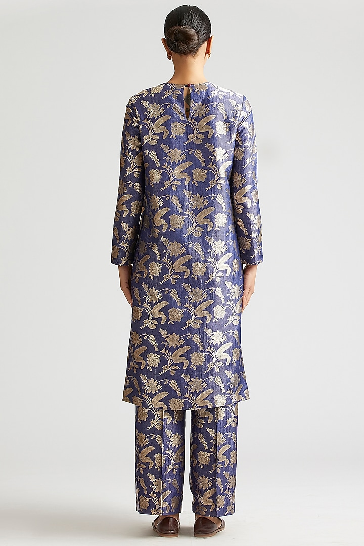 Sapphire Blue Silk Brocade Kurta Set by Kshitij Jalori at Pernia's Pop Up Shop