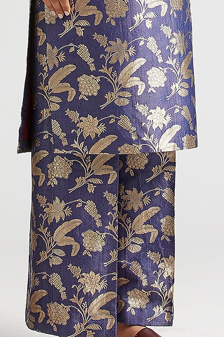 Sapphire Blue Silk Brocade Kurta Set by Kshitij Jalori at Pernia's Pop Up Shop