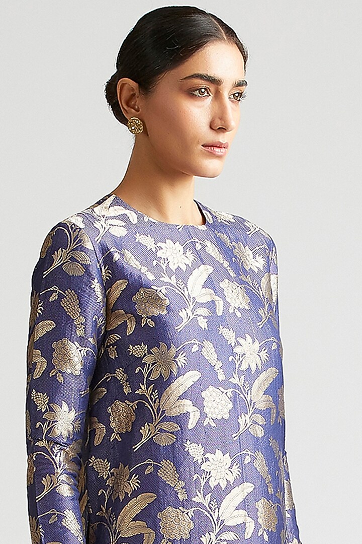Sapphire Blue Silk Brocade Kurta Set by Kshitij Jalori at Pernia's Pop Up Shop