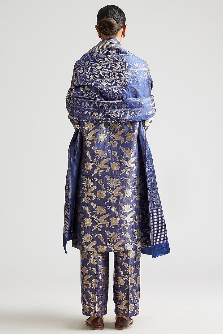 Sapphire Blue Kurta Set In Silk Brocade by Kshitij Jalori at Pernia's Pop Up Shop