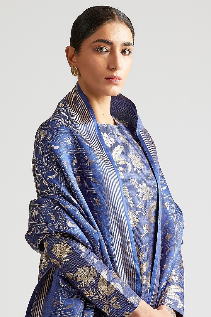 Sapphire Blue Kurta Set In Silk Brocade by Kshitij Jalori at Pernia's Pop Up Shop