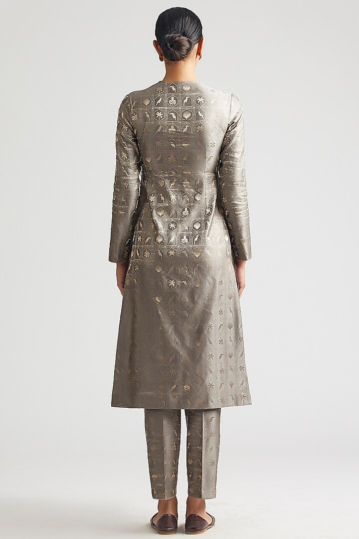 Shadow Grey Silk Brocade Kurta Set by Kshitij Jalori at Pernia's Pop Up Shop