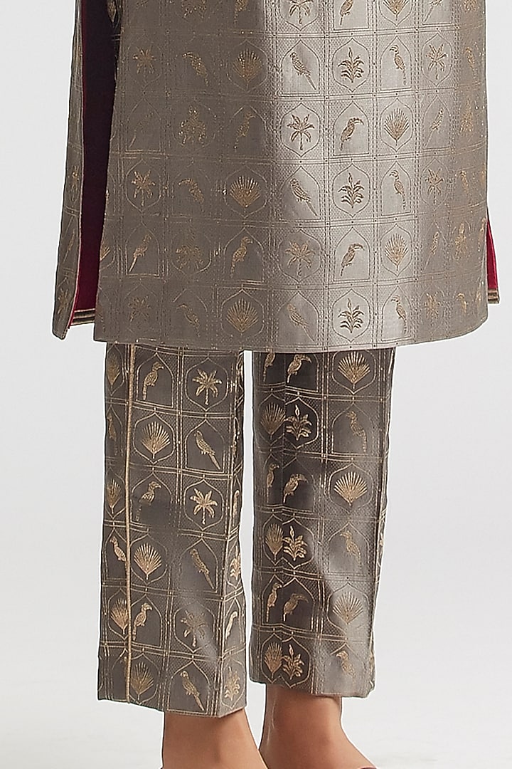Shadow Grey Silk Brocade Kurta Set by Kshitij Jalori at Pernia's Pop Up Shop