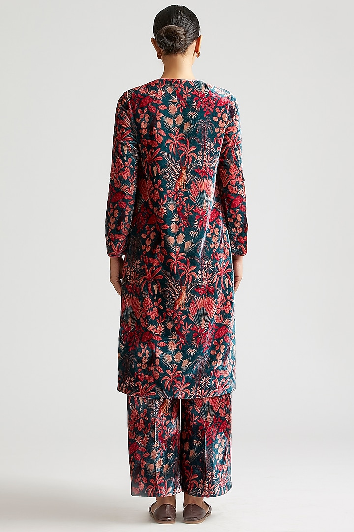 Deep Teal Printed Kurta Set by Kshitij Jalori at Pernia's Pop Up Shop