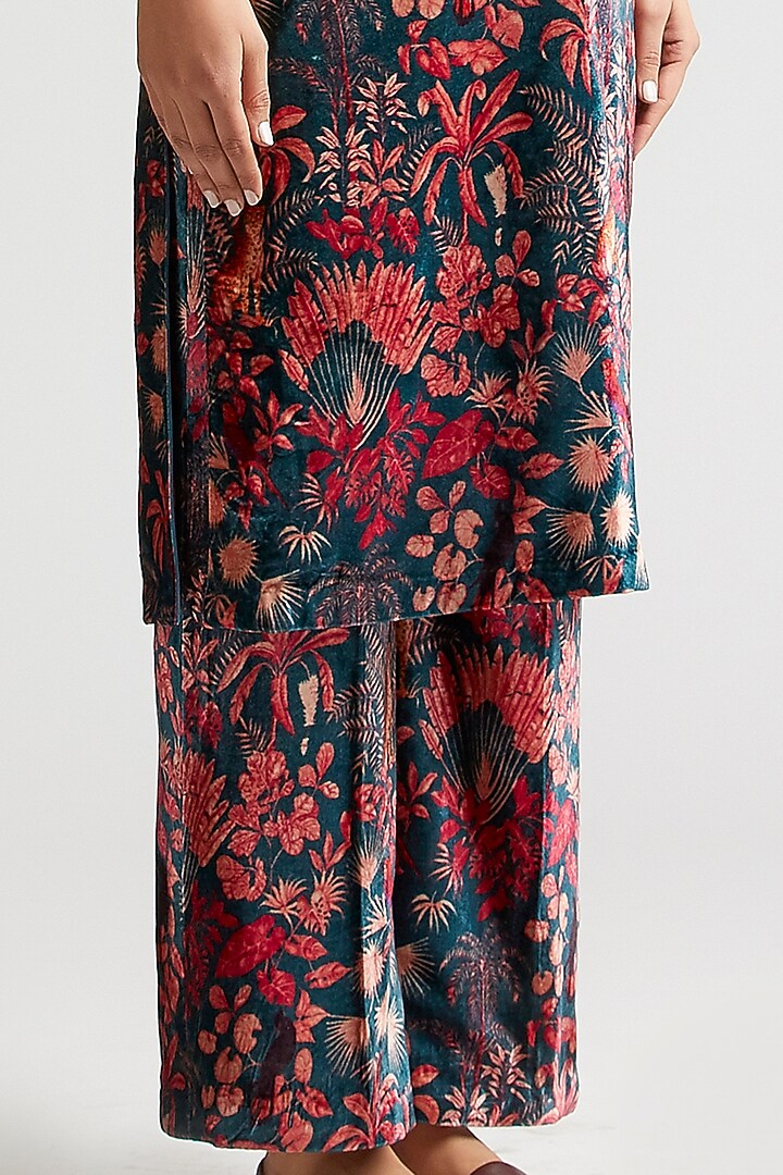 Deep Teal Printed Kurta Set by Kshitij Jalori at Pernia's Pop Up Shop