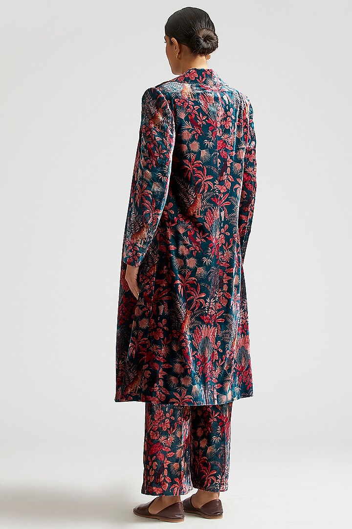 Dark Teal Kurta Set With Trench Coat by Kshitij Jalori at Pernia's Pop Up Shop