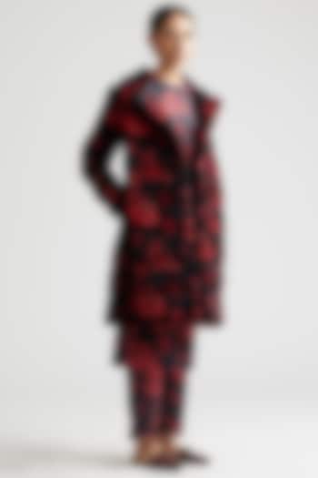 Black Silk Velvet Puffer Jacket Set by Kshitij Jalori at Pernia's Pop Up Shop