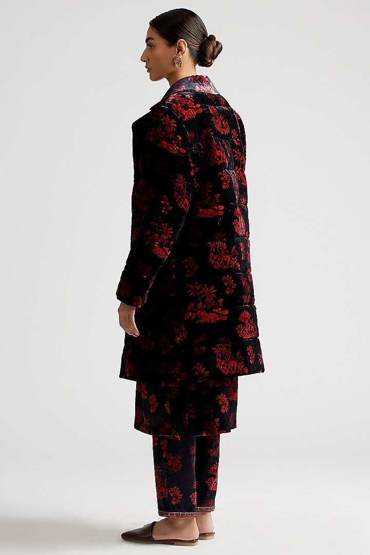 Black Silk Velvet Puffer Jacket Set by Kshitij Jalori at Pernia's Pop Up Shop