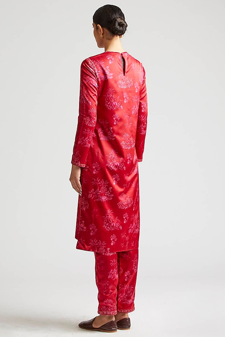 Medium Scarlet Printed & Embroidered Kurta Set by Kshitij Jalori at Pernia's Pop Up Shop