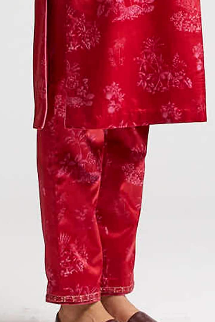 Medium Scarlet Printed & Embroidered Kurta Set by Kshitij Jalori at Pernia's Pop Up Shop