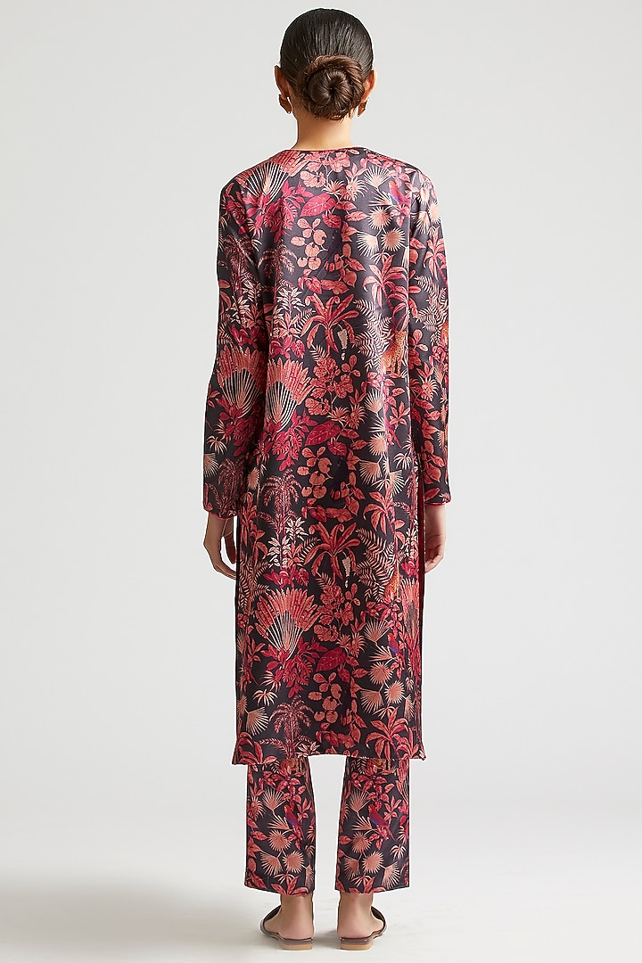 Charcoal Grey Kurta Set With Print by Kshitij Jalori at Pernia's Pop Up Shop