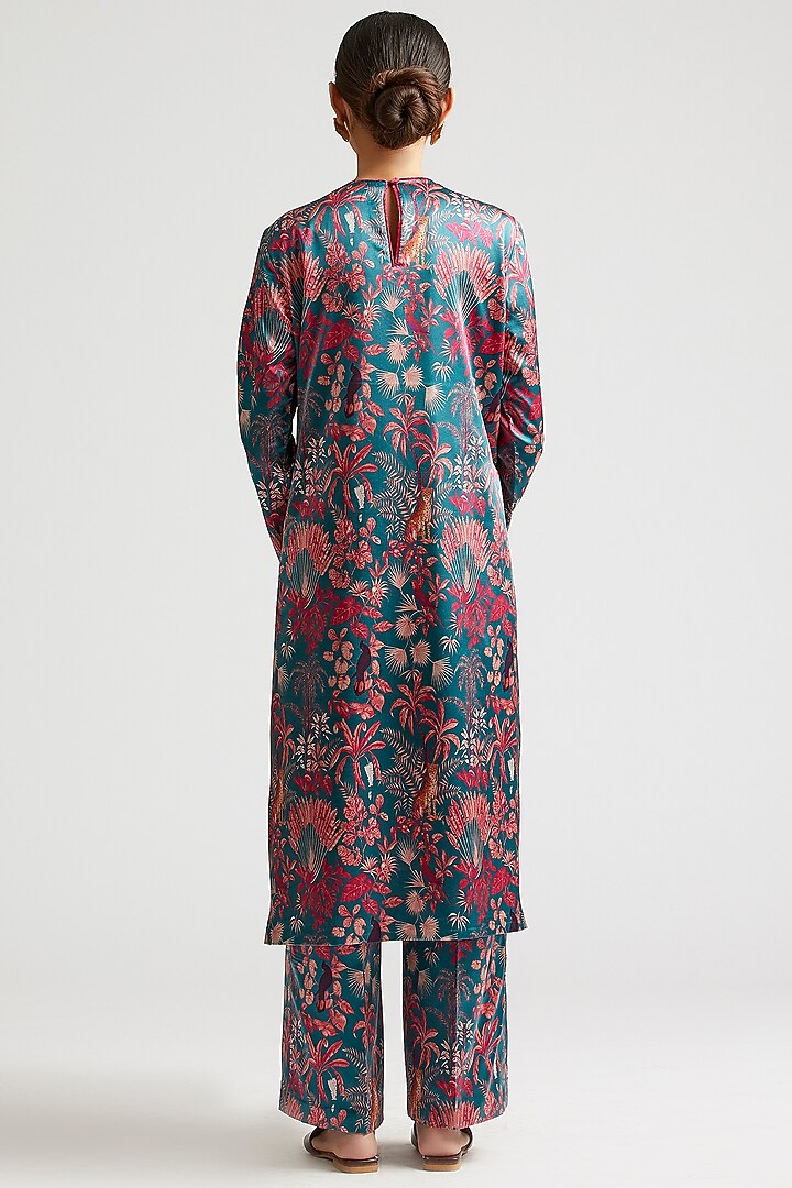 Dull Blue Printed Kurta Set by Kshitij Jalori at Pernia's Pop Up Shop