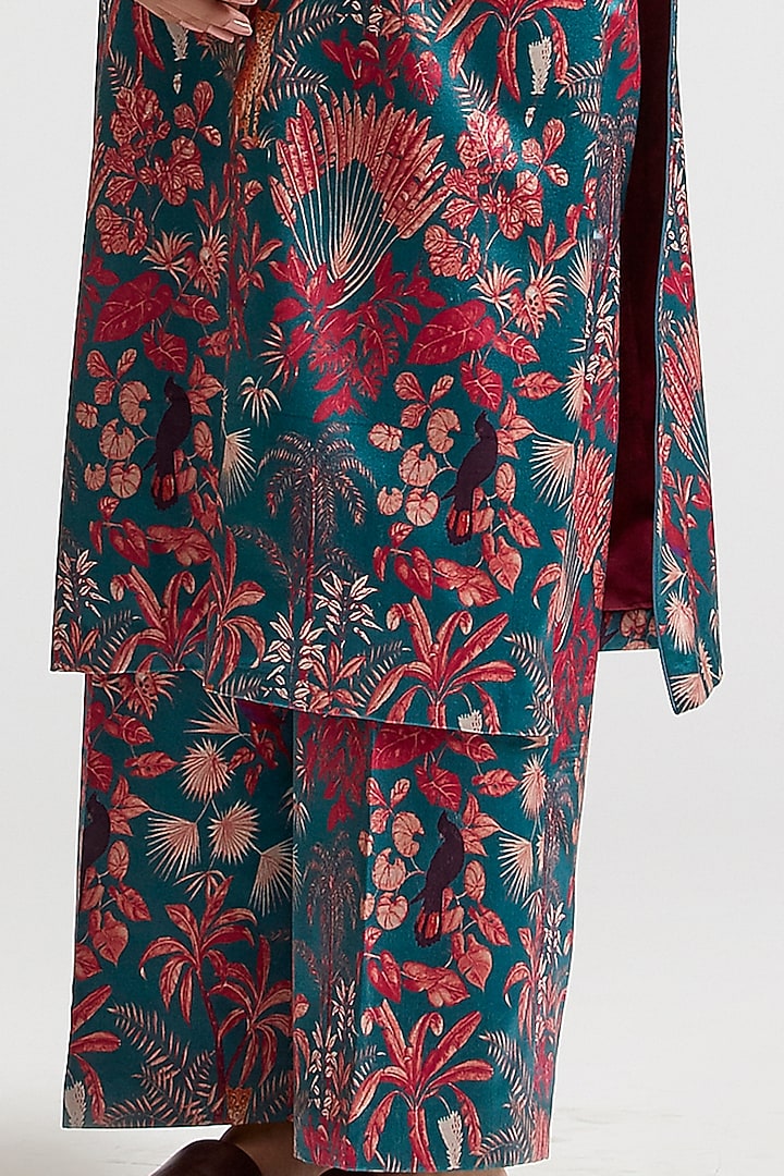 Dull Blue Printed Kurta Set by Kshitij Jalori at Pernia's Pop Up Shop