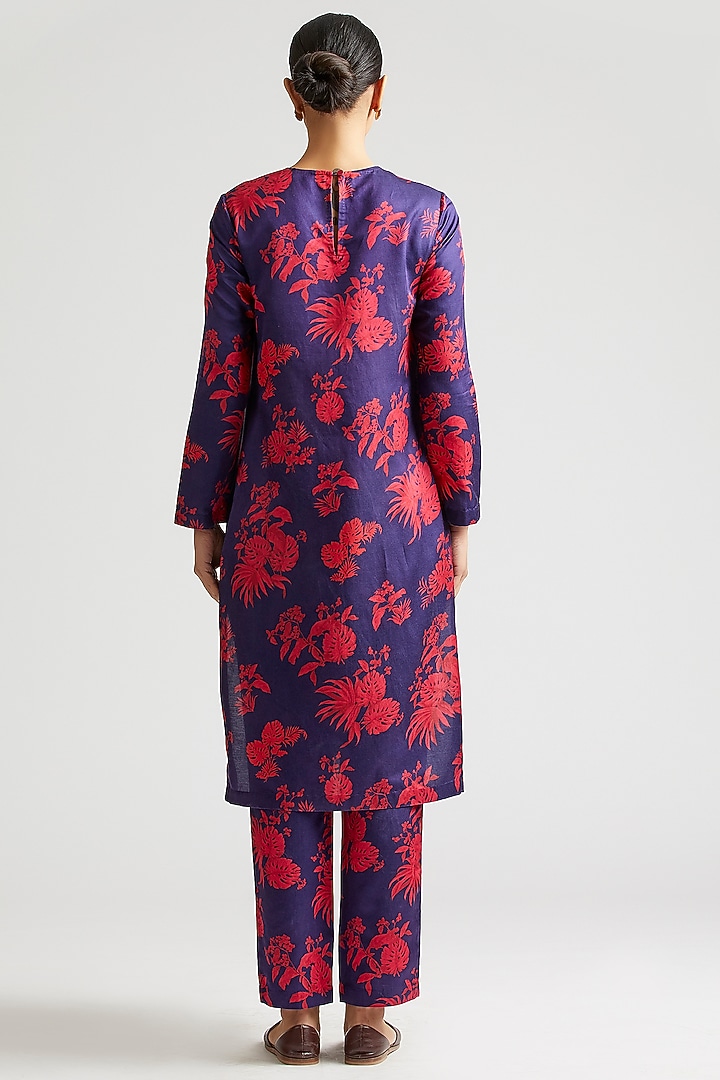 Sapphire Blue Printed Kurta Set by Kshitij Jalori at Pernia's Pop Up Shop