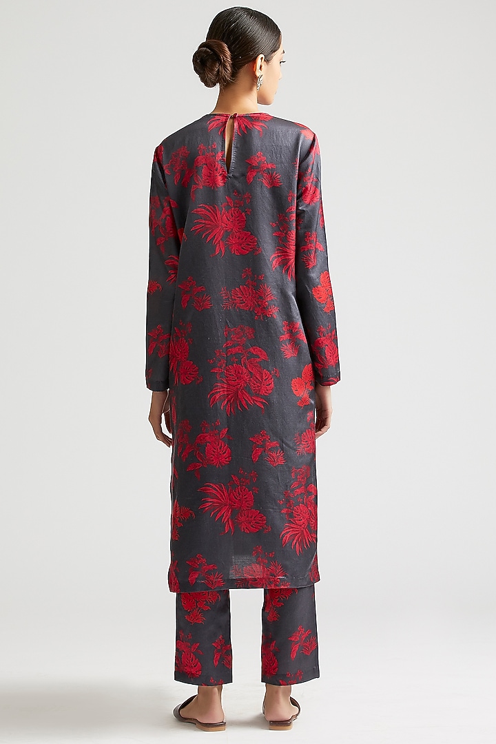 Charcoal Grey Printed Kurta Set by Kshitij Jalori at Pernia's Pop Up Shop