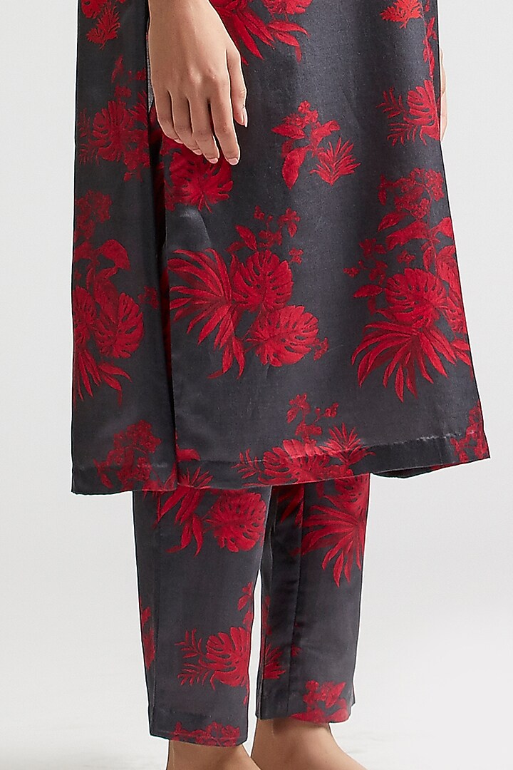 Charcoal Grey Printed Kurta Set by Kshitij Jalori at Pernia's Pop Up Shop