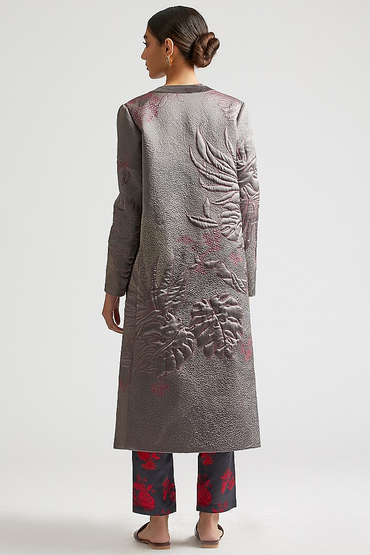 Shadow Grey Silk Satin Crepe Chapan Jacket Set by Kshitij Jalori at Pernia's Pop Up Shop
