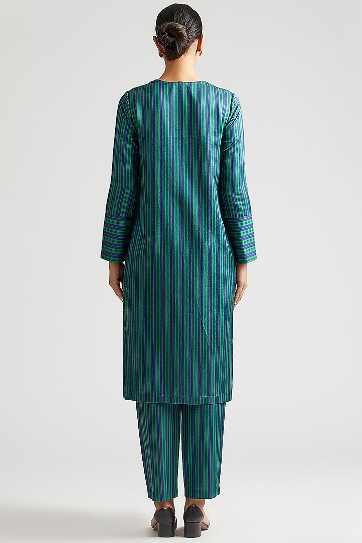 Emerald Green Striped Kurta Set by Kshitij Jalori at Pernia's Pop Up Shop