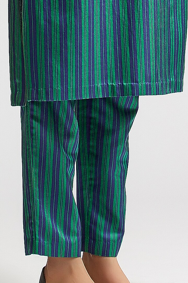Emerald Green Striped Kurta Set by Kshitij Jalori at Pernia's Pop Up Shop
