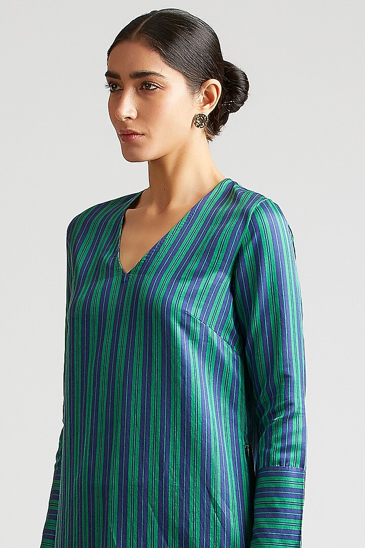 Emerald Green Striped Kurta Set by Kshitij Jalori at Pernia's Pop Up Shop