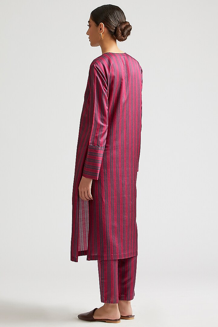 Charcoal Grey Striped Kurta Set by Kshitij Jalori at Pernia's Pop Up Shop