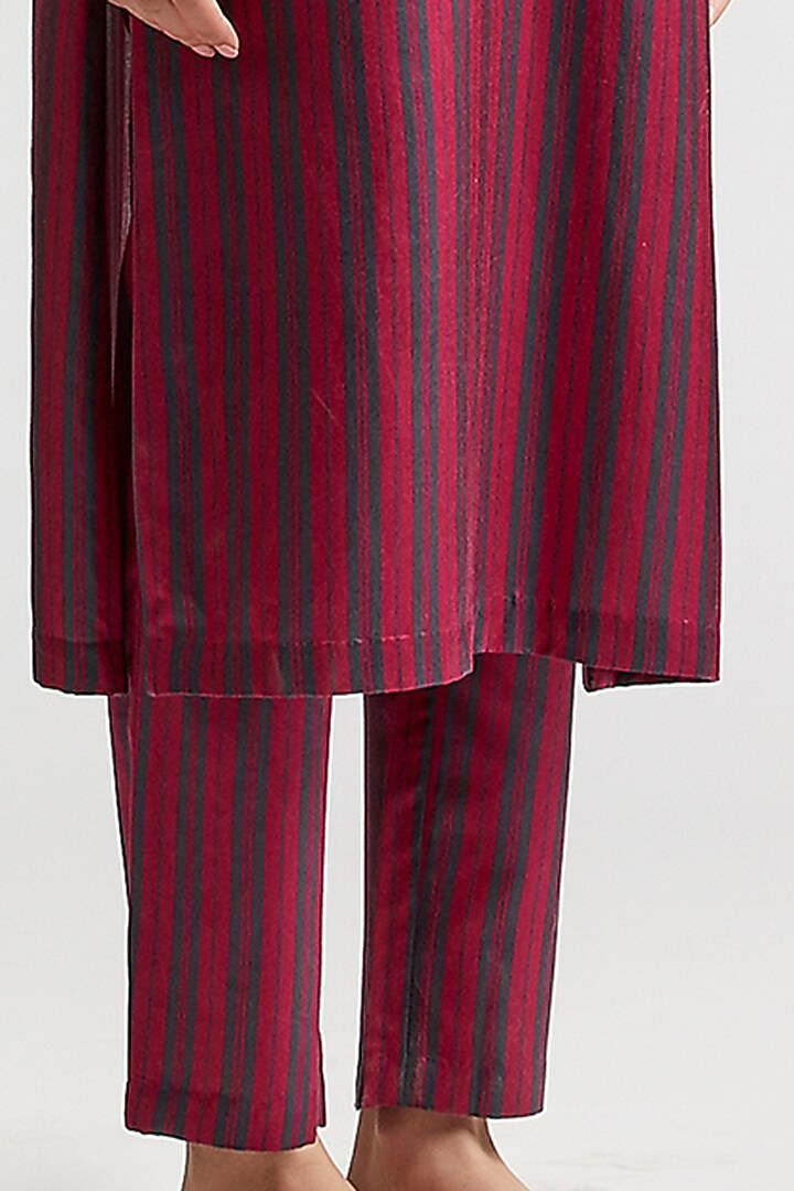 Charcoal Grey Striped Kurta Set by Kshitij Jalori at Pernia's Pop Up Shop