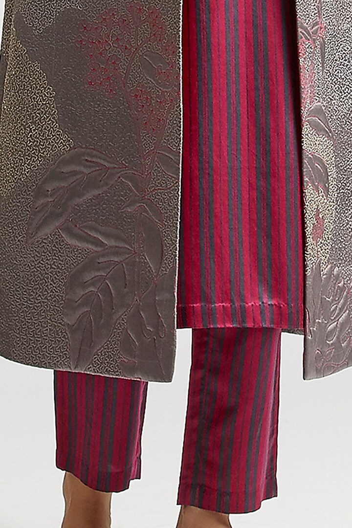 Shadow Grey Silk Satin Crepe Embroidered Chapan Jacket Set by Kshitij Jalori at Pernia's Pop Up Shop